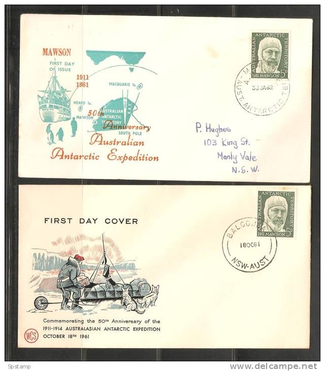 Australian Antarctic Territory 1961 Mawson 5d  2 First Day Covers  Mawson Base And Australian - Other & Unclassified