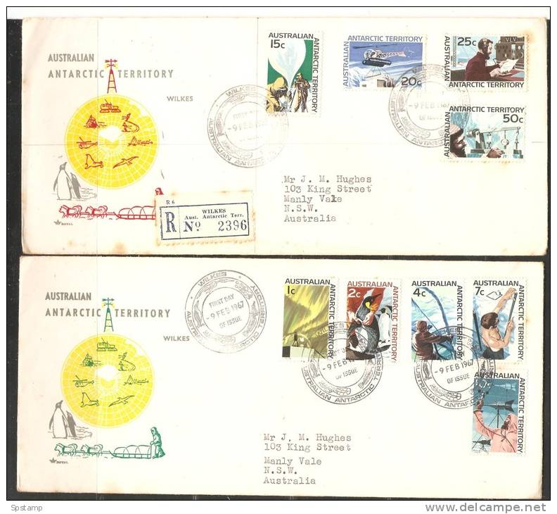 Australian Antarctic Territory 1966 Decimal Definitives Set To 50c On 2 Wilkes Base FDC , 1 Registered - FDC