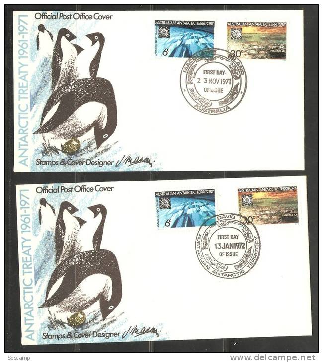 Australian Antarctic Territory 1971 Treaty 4 Base FDC Set  Official Unaddressed - Lettres & Documents