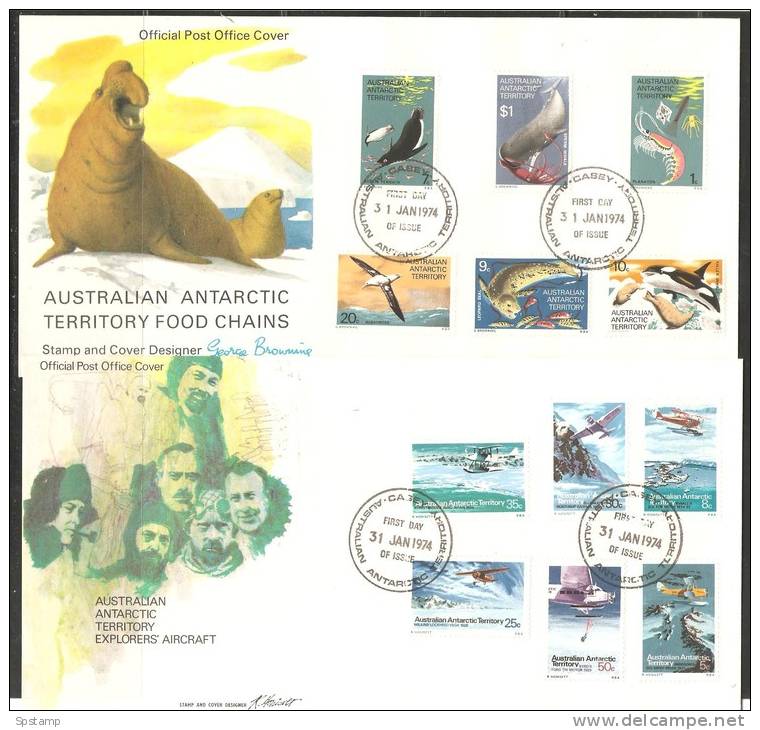 Australian Antarctic Territory 1973 Food Chain & Aircraft Set  12 Casey Base Cancel FDC Official Unaddressed - Covers & Documents