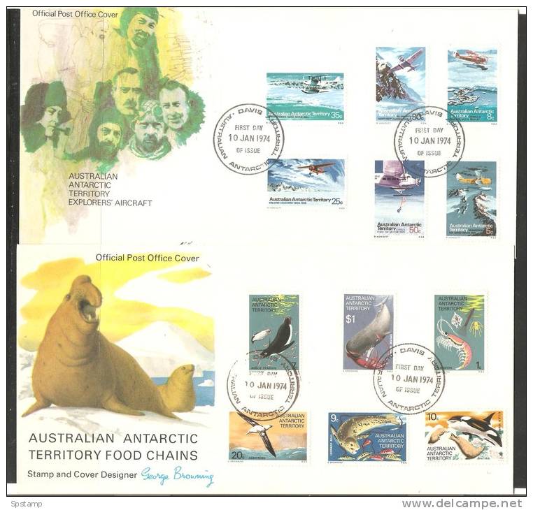 Australian Antarctic Territory 1973 Food Chain & Aircraft Set Davis Base Cancel First Day Cover - Other & Unclassified