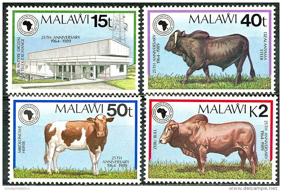 MALAWI 1989 BANK ANNIV. / CATTLE  SC# 550-53 VF MNH CV$14.00 BOVINE ANIMALS - Malawi (1964-...)