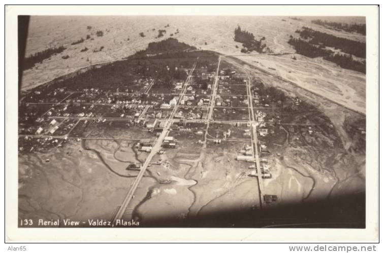 Valdez AK Alaska, Aerial View Of Town On C1940s Vintage Real Photo Postcard - Other & Unclassified