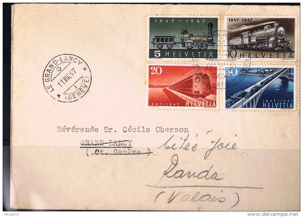 1947  Centenaire Des Chemins De Fer Suisses  Zum 277-280  FDC - FDC