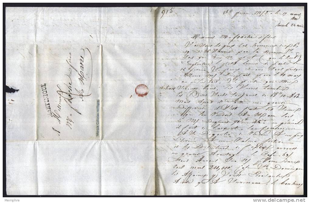 1820  Lettre Pour La France  Marque Linéaire «Martinique» - Briefe U. Dokumente