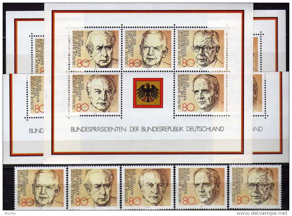 Demokratie Bundespräsidenten 1982 BRD 1156/0,4xER+Block 18 ** 18€ Heuss Lübke Heinemann Scheel Carstens Sheet Of Germany - Vrac (max 999 Timbres)