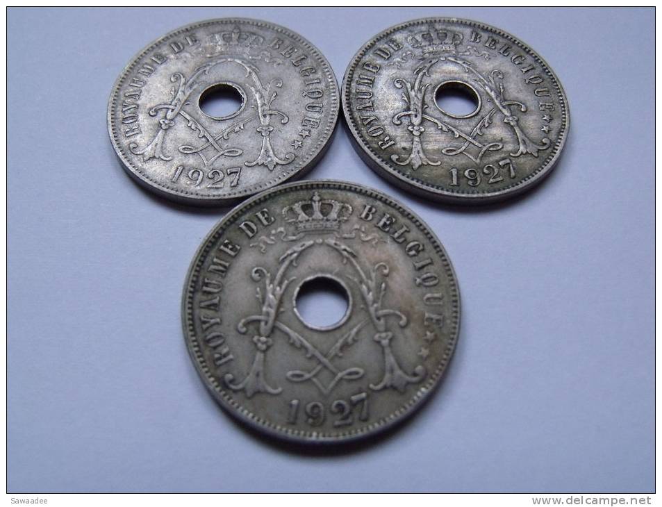 PIECE - BELGIQUE - ALBERT I - 25 CENTIMES - 1927 - A.MICHAUX - CUPRO NICKEL - LOT DE 3 - 25 Centimes