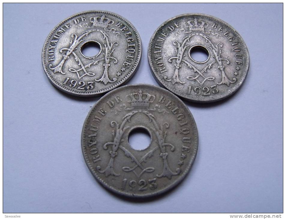 PIECE - BELGIQUE - ALBERT I - 25 CENTIMES - 1923 - A.MICHAUX - CUPRO NICKEL - LOT DE 3 - 25 Centimes