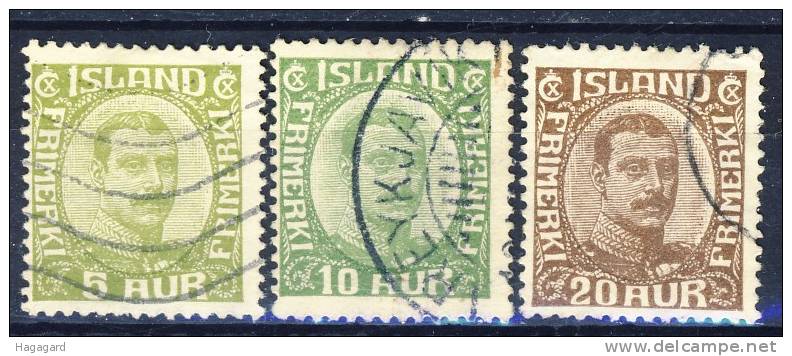 #D1133. Iceland 1921. Michel 99-101. Cancelled(o) - Oblitérés