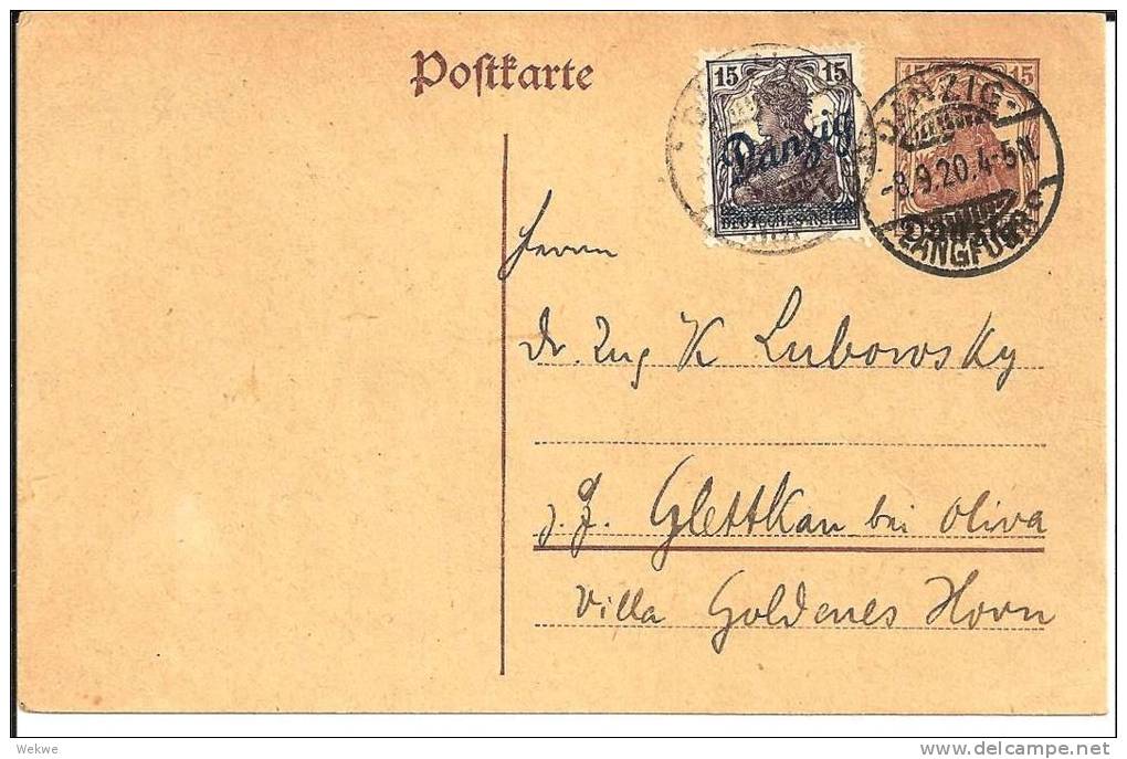 Dzg031/ Danzig 8.9.20, P 2 Mit Mi.Nr. 22 Nach Glettkau (Oliva) - Enteros Postales