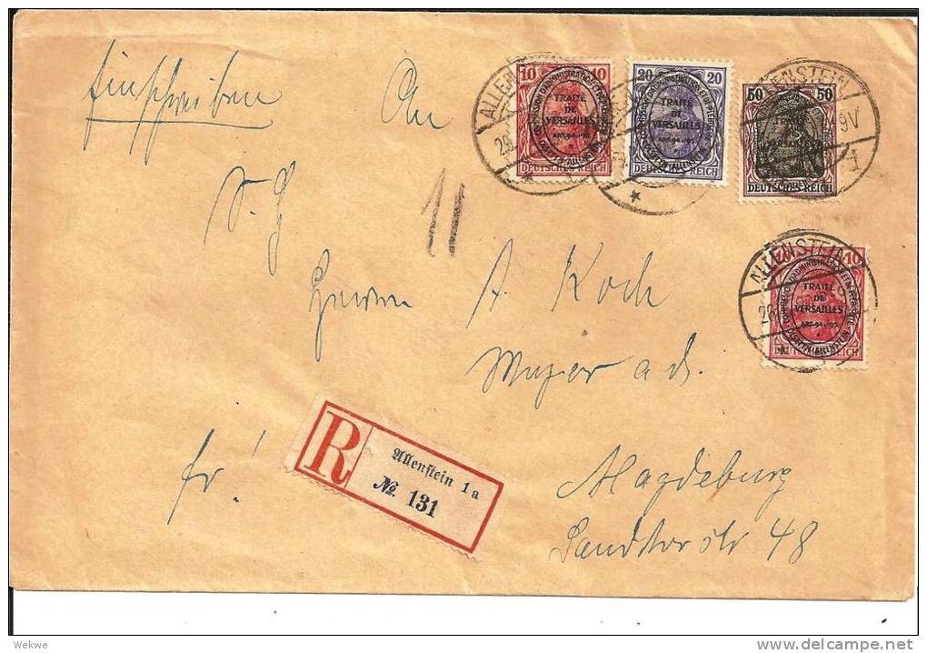 Dt-A002/ Allenstein 28.6.20. Mi.Nr. 2, 5a, 8 (Einschreiben) - Allenstein