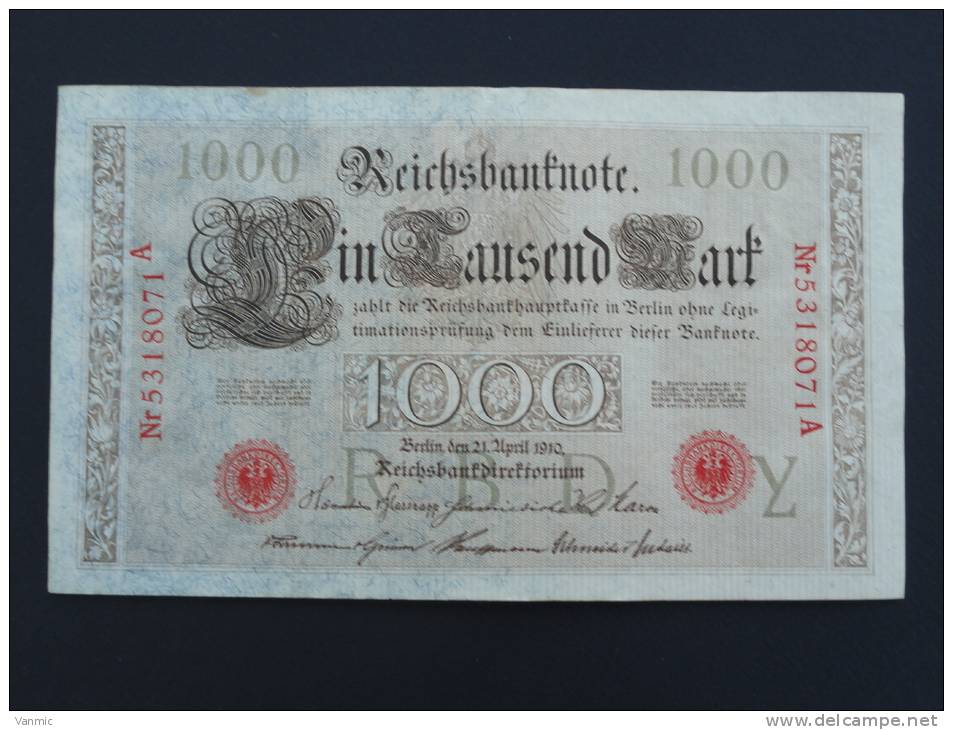 1910 A - Billet 1000 Mark - Allemagne - Série A : N° 5318071 A - (Banknote Deutschland Germany) - 1000 Mark