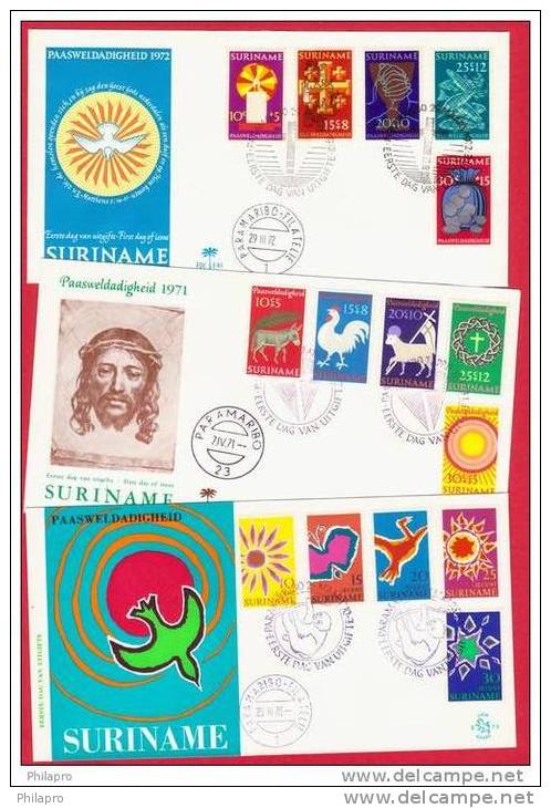 SURINAME PAQUES 3 FDC 1970+1971+1972 - Easter