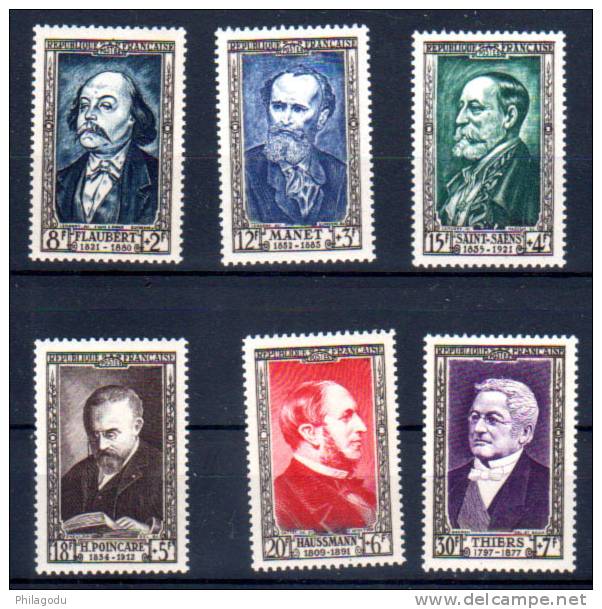 930 / 935** Célébrités, Flaubert, Manet, ST-Saens, Poincarré, Haussmann, Thiers,  Cote 60 €, - Unused Stamps