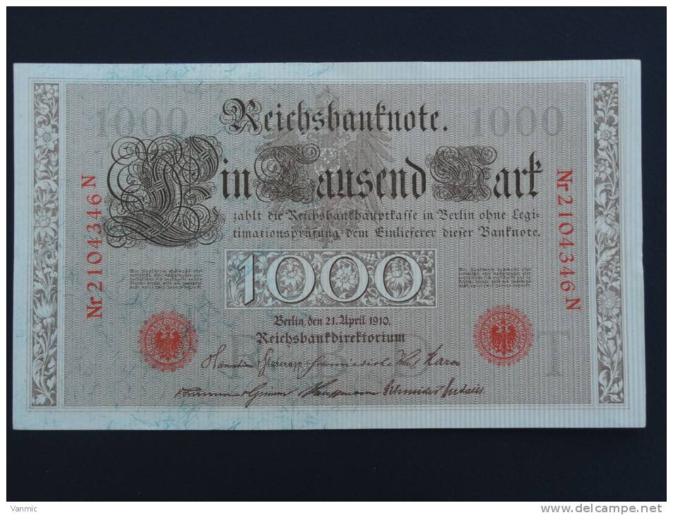 1910 A - Billet 1000 Mark - Allemagne - Série N : N° 2104346 N - (Banknote Deutschland Germany) - 1.000 Mark