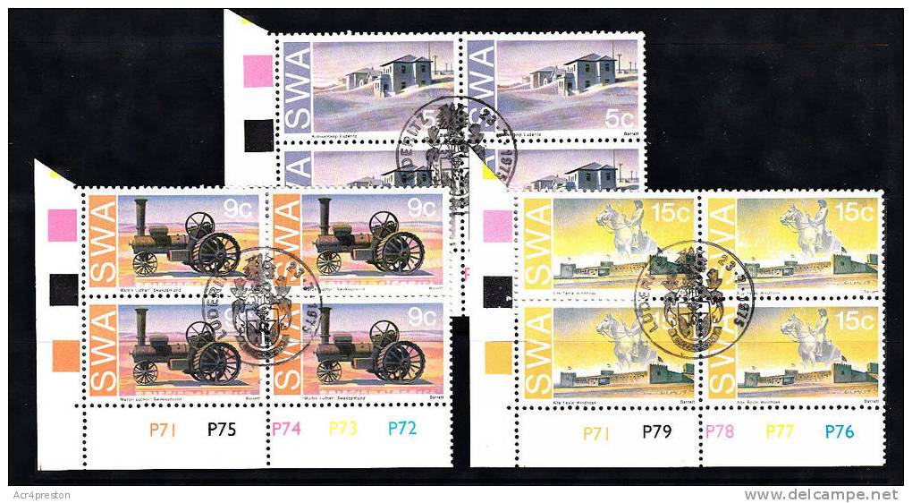 Msc046 South West Africa (Namibia) 1975, SG274-6, Historic Monuments, Cancelled Blocks Of 4 - Namibie (1990- ...)