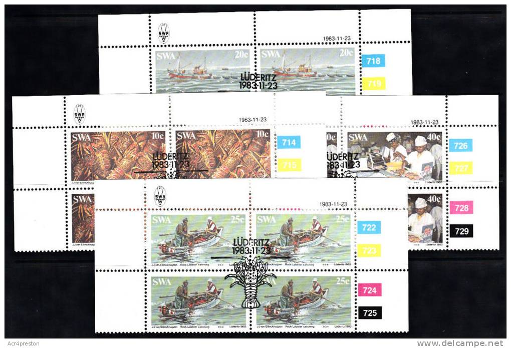 Msc048 South West Africa (Namibia) 1983, SG419-22, Lobster Industry, Cancelled Blocks Of 4 - Namibia (1990- ...)