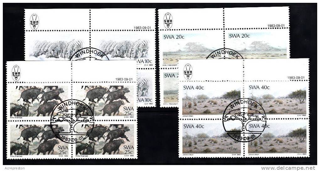 Msc049 South West Africa (Namibia) 1983, SG415-8, Painters Of South West Africa, Cancelled Blocks Of 4 - Namibie (1990- ...)