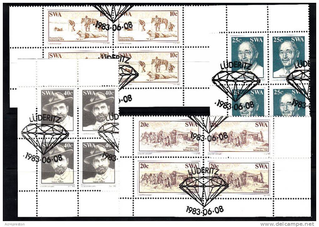 Msc050 South West Africa (Namibia) 1983, SG411-4, 75th Anniversary Of Discovery Of Diamonds, Cancelled Blocks Of 4 - Namibia (1990- ...)