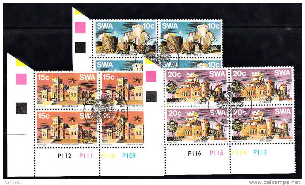 Msc051 South West Africa (Namibia) 1976, SG287-289, Castles, Cancelled Blocks Of 4 - Namibia (1990- ...)