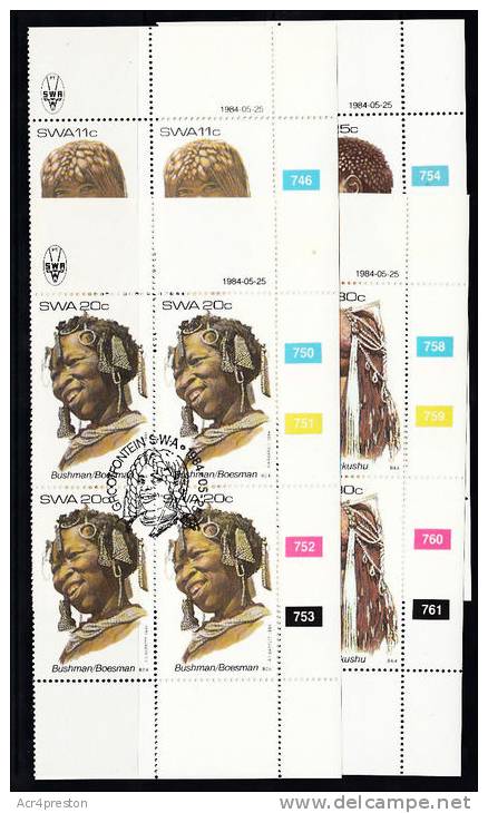 Msc052 South West Africa (Namibia) 1984, SG427-30, Traditional Head-dresses (2nd Series), Cancelled Blocks Of 4 - Namibia (1990- ...)