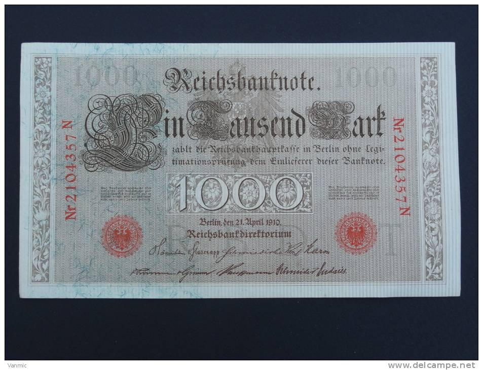 1910 A - Billet 1000 Mark - Allemagne - Série N : N° 2104357 N - (Banknote Deutschland Germany) - 1.000 Mark