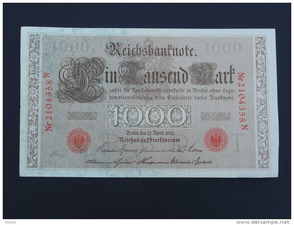 1910 A - Billet 1000 Mark - Allemagne - Série N : N° 2104358 N - (Banknote Deutschland Germany) - 1000 Mark