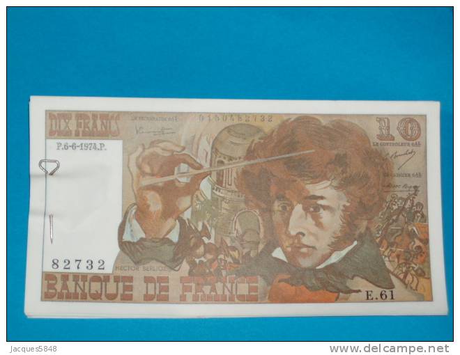 Lot De 10 Billets : 10 Fr Berlioz Du 6/6/1974 : E.61  - N° 82732 A 82741 - SPL : épinglage Banque De France - 10 F 1972-1978 ''Berlioz''