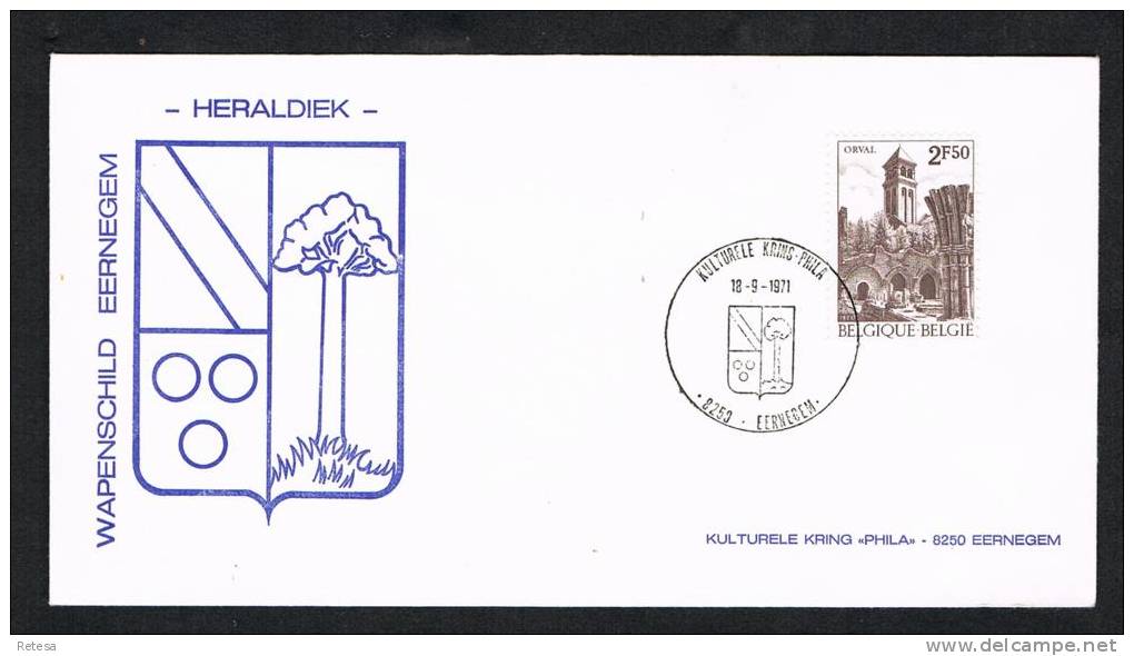 BELGIE  SPECIALE BRIEF WAPENSCHILD  EERNEGEM - KULTURELE KRING PHILA   1971 - Letter Covers