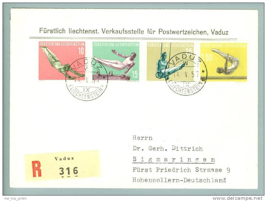 Liechtenstein 1957-05-14 R-FDC Sportserie - Lettres & Documents
