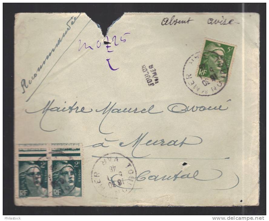 FRANCE 1946 N° Usages Courants Obl. S/lettre Entiére Recommandée Cachet De Facteur - 1945-54 Marianne (Gandon)