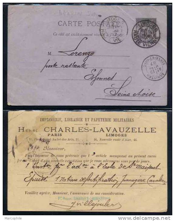 LIMOGES - HAUTE VIENNE  / 1887 OB DAGUIN JUMELE SUR ENTIER POSTAL REPIQUE (ref EP837) - Cartoline Postali Ristampe (ante 1955)