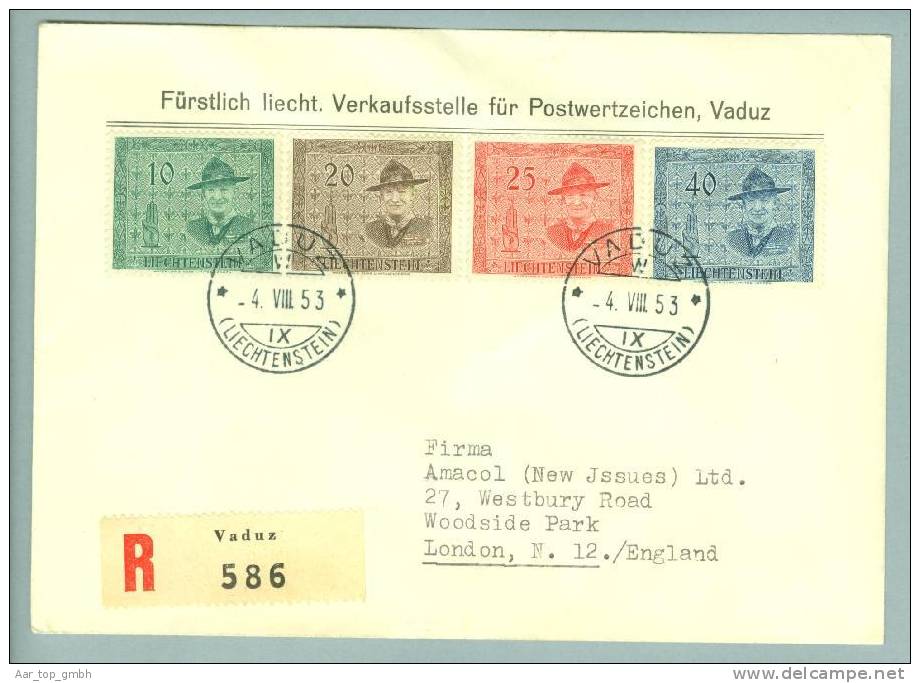 Liechtenstein 1953-08-04 R-FDC Pfadfinder Serie - Lettres & Documents