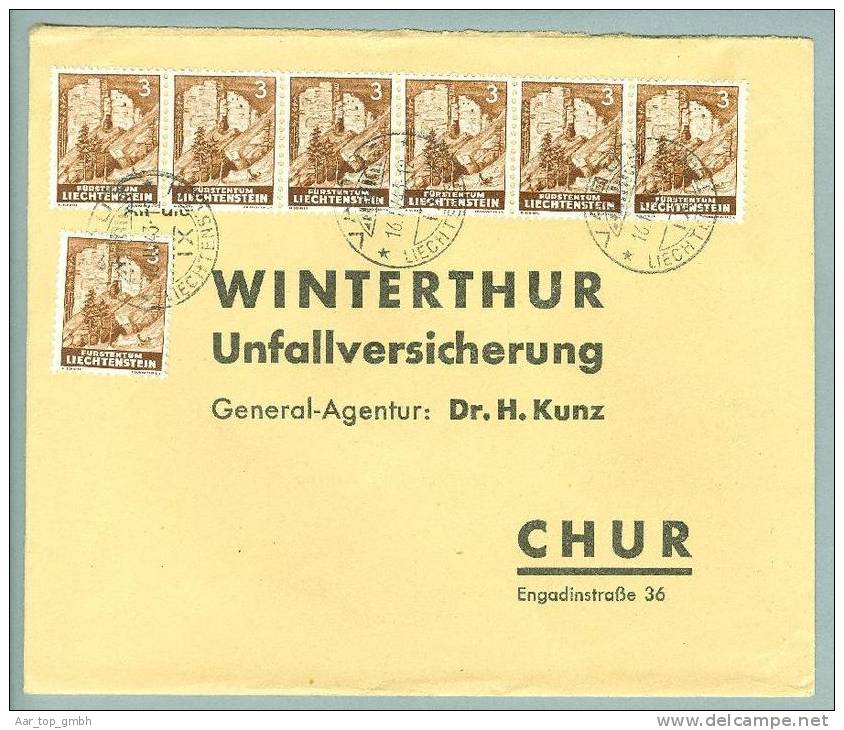 Liechtenstein 1943-06-16 Vaduz Brief Nach Chur Mit 7x Zu#156 - Lettres & Documents