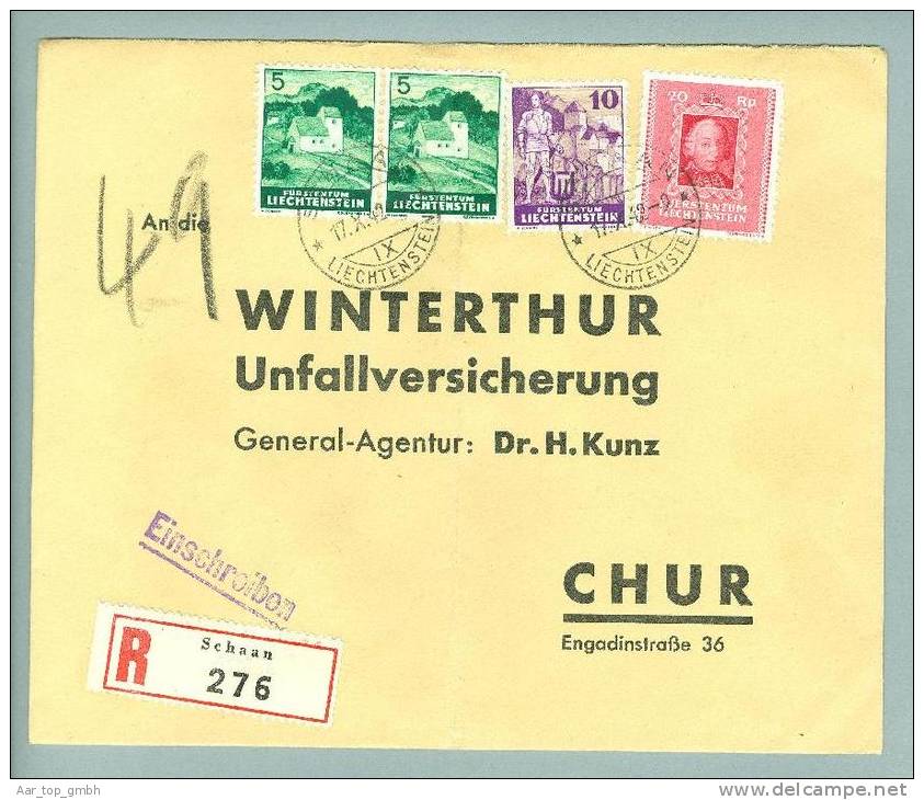 Liechtenstein 1942-10-17 Schaan R-Brief Nach Chur - Lettres & Documents