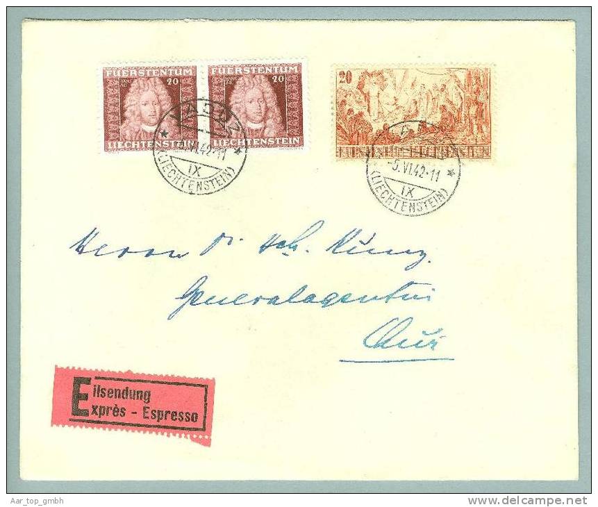 Liechtenstein 1942-06-05 Vaduz Express-Brief Nach Chur - Cartas & Documentos