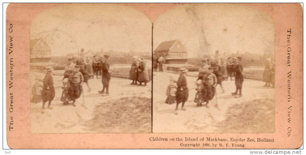 Photos Stéréoscopiques-PHOTO-Chi Ldren On The Island Of Markham Zuyder Zee Holland-1898 The Great Western View Co. - Stereoscopic