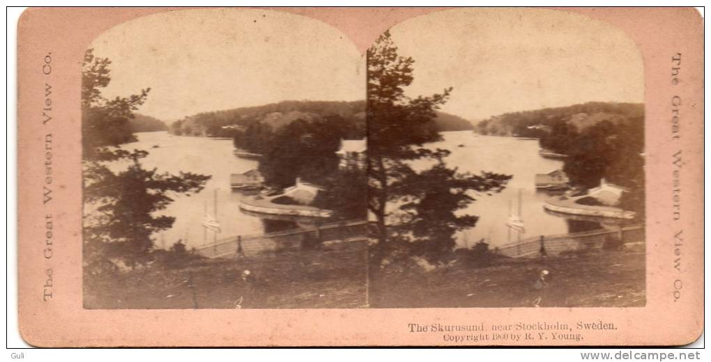 Photos Stéréoscopiques-PHOTO- The Skurusund Near Stockholm Sweden (Suéde)  -1900 The Great Western View Co. - Stereoscopic