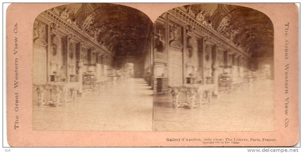 Photos Stéréoscopiques-PHOTO-  Gallery D´Apollon (side View) Au Louvre Paris France-1896 The Great Western View Co. - Stereo-Photographie