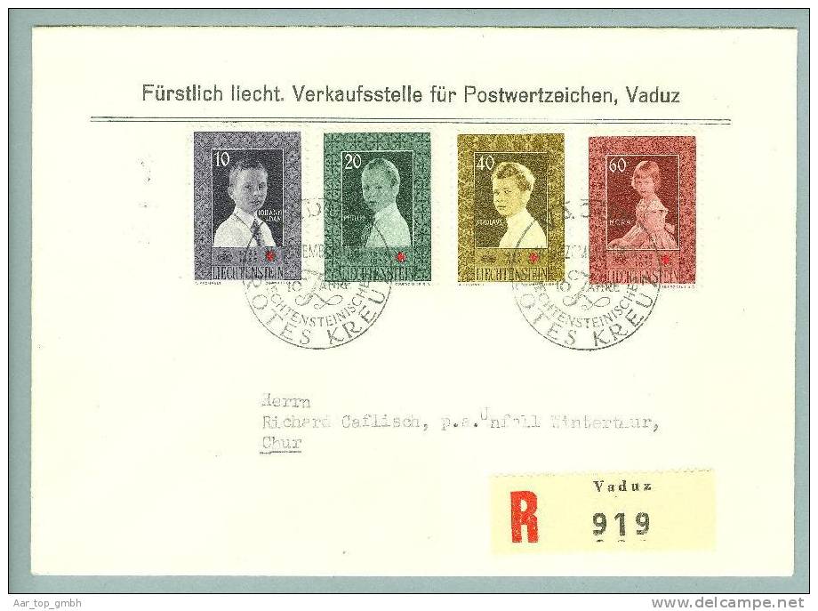 Liechtenstein 1955-09-14 R-FDC 10 Jahre Rotes Kreuz - Storia Postale