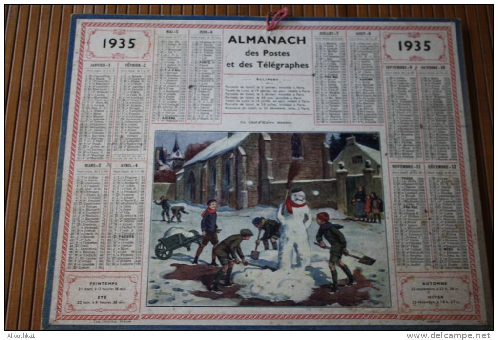 Rare 1935 Bonhomme De Neige Un Chef-d'oeuvr: Calendrier Almanach Des PTT:N°77 Nomenclature Communes De La Seine-et-Marne - Grand Format : 1921-40