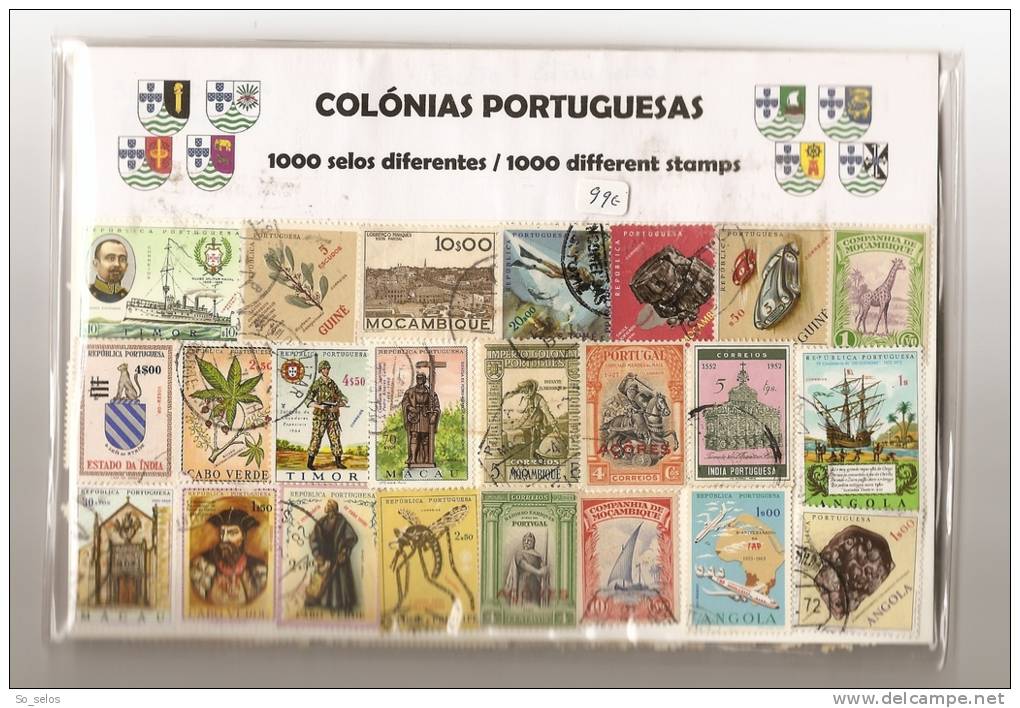 LOT DE  1000   SELOS  TIMBRES   DIFERENTES  DE TOUTES LES EX  " COLONIAS  " PORTUGUESAS    O - Autres & Non Classés