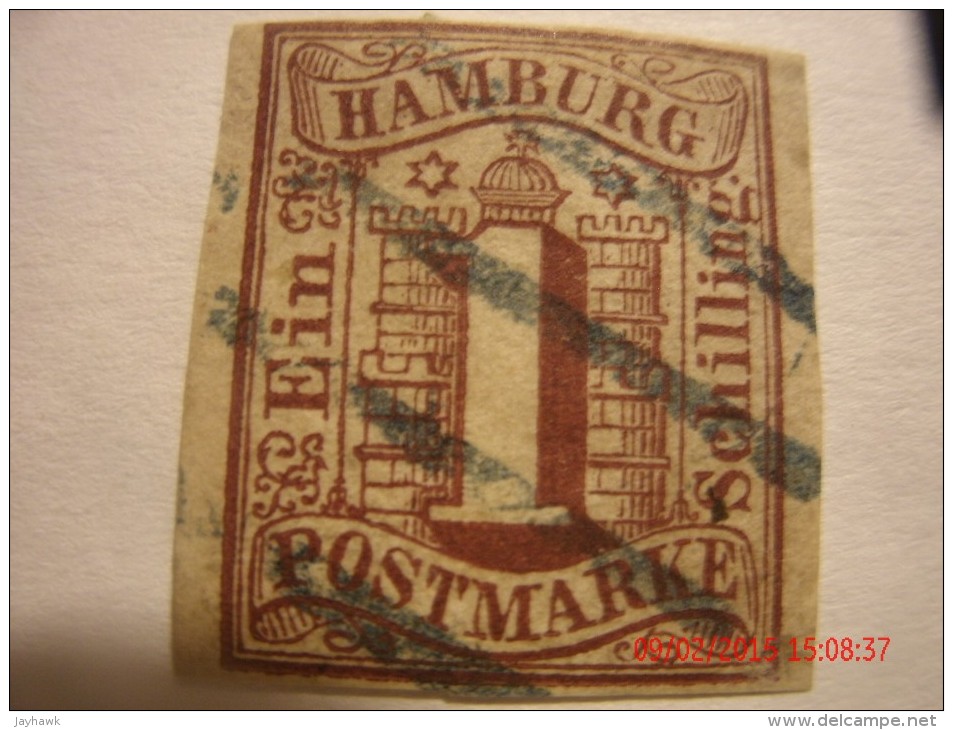 HAMBURG, SCOTT# 2, 1s BROWN, USED - Hamburg