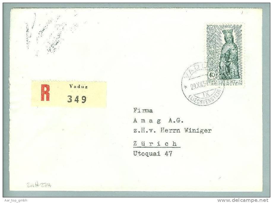 Liechtenstein 1954-12-29 Vaduz R-Brief Nach Zürich Zu#274 Einzelfrankatur - Storia Postale