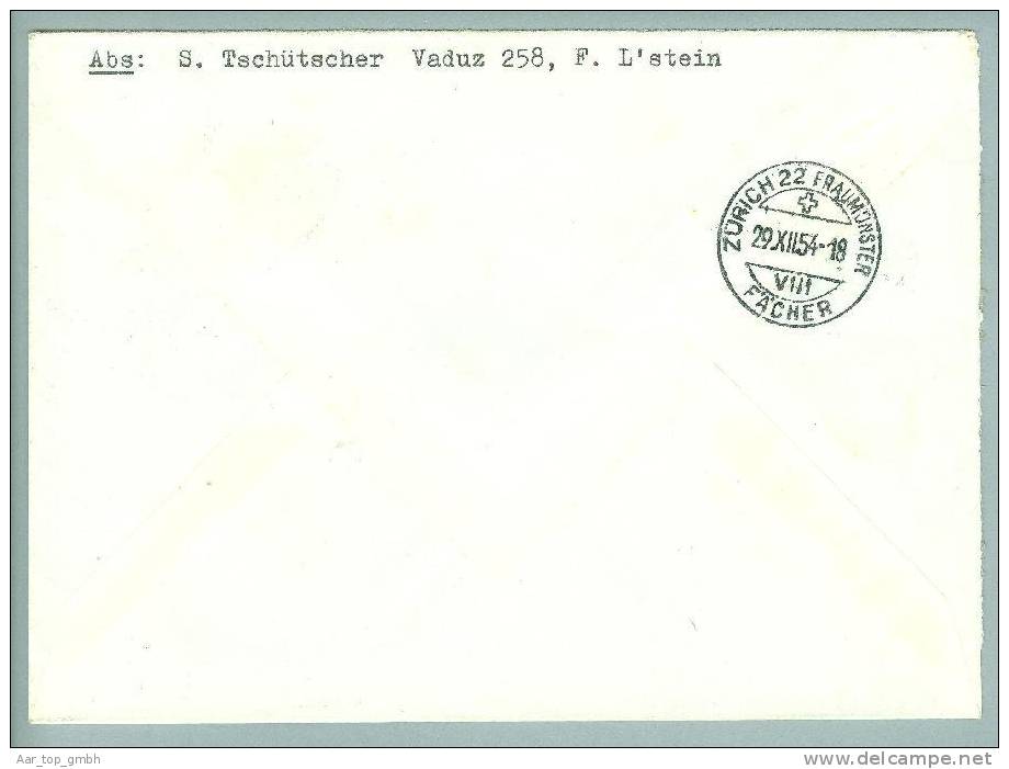 Liechtenstein 1954-12-29 Vaduz R-Brief Nach Zürich Zu#274 Einzelfrankatur - Covers & Documents