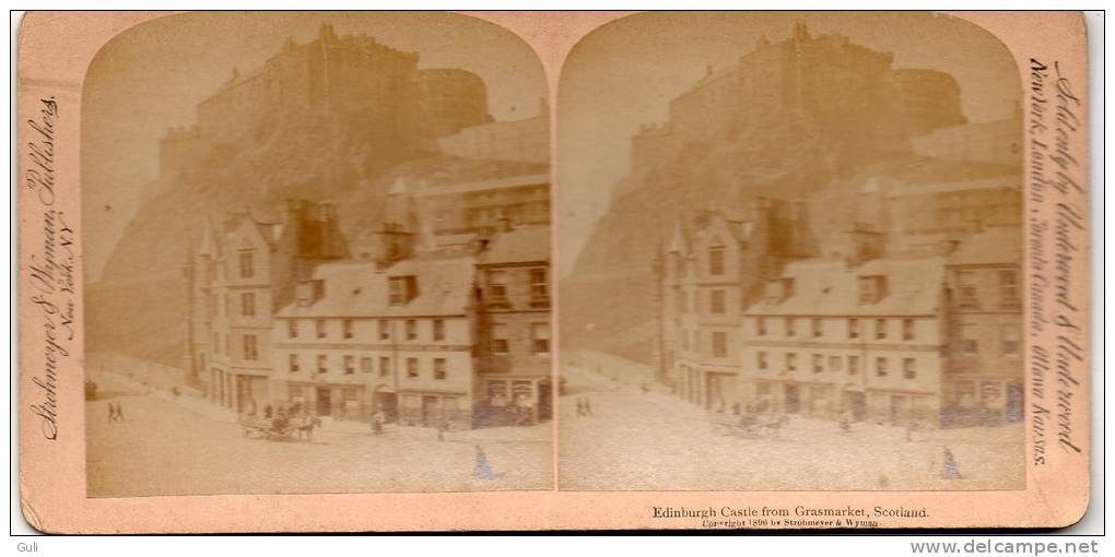Photos Stéréoscopiques-PHOTO- 1896 -Edinburgh Castle From Grasmarket-  Edimbourg-Strohmeyer & Wyman -Underwood - Stereo-Photographie
