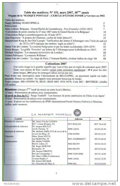 Marcophila N°151 - Voir Index Des Articles Super Revue TBE (Voie De Panama - Asie Du Sud - Etc) - Other & Unclassified