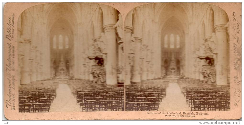 Photos Stéréoscopiques-PHOTO- 1894 -Interior Of The Cathedral Brussels Belgium Interieur Cathédrale Bruxelles-Underwood - Stereo-Photographie