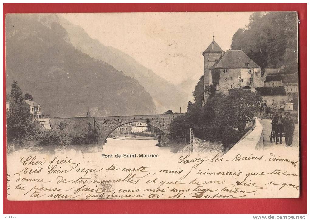 P0255 St-Maurice, Pont Sur Le Rhône Et Porte Du Scex,Précurseur,Mulet Ou Cheval,ANIME.Cachet 1901. - Saint-Maurice