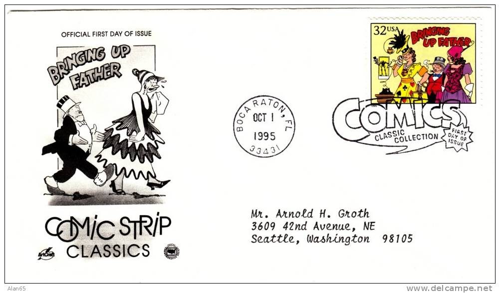 #3000d 32-cent Comic Strips, Bringing Up Father, 1 October 1995 ,First Day Cancel Postmark - 1991-2000